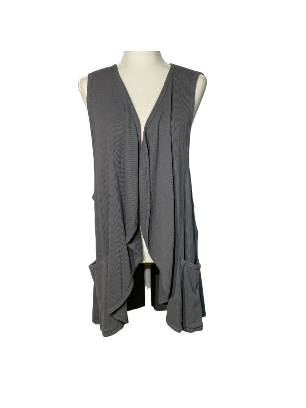Prairie Cotton Vintage Thermal Waffle Knit Oversized Open Cardigan Gray Sz SM